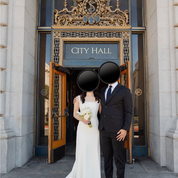 Jenny Yoo Ivory Square-Neck Crepe Wedding Gown - Picture 6 of 7